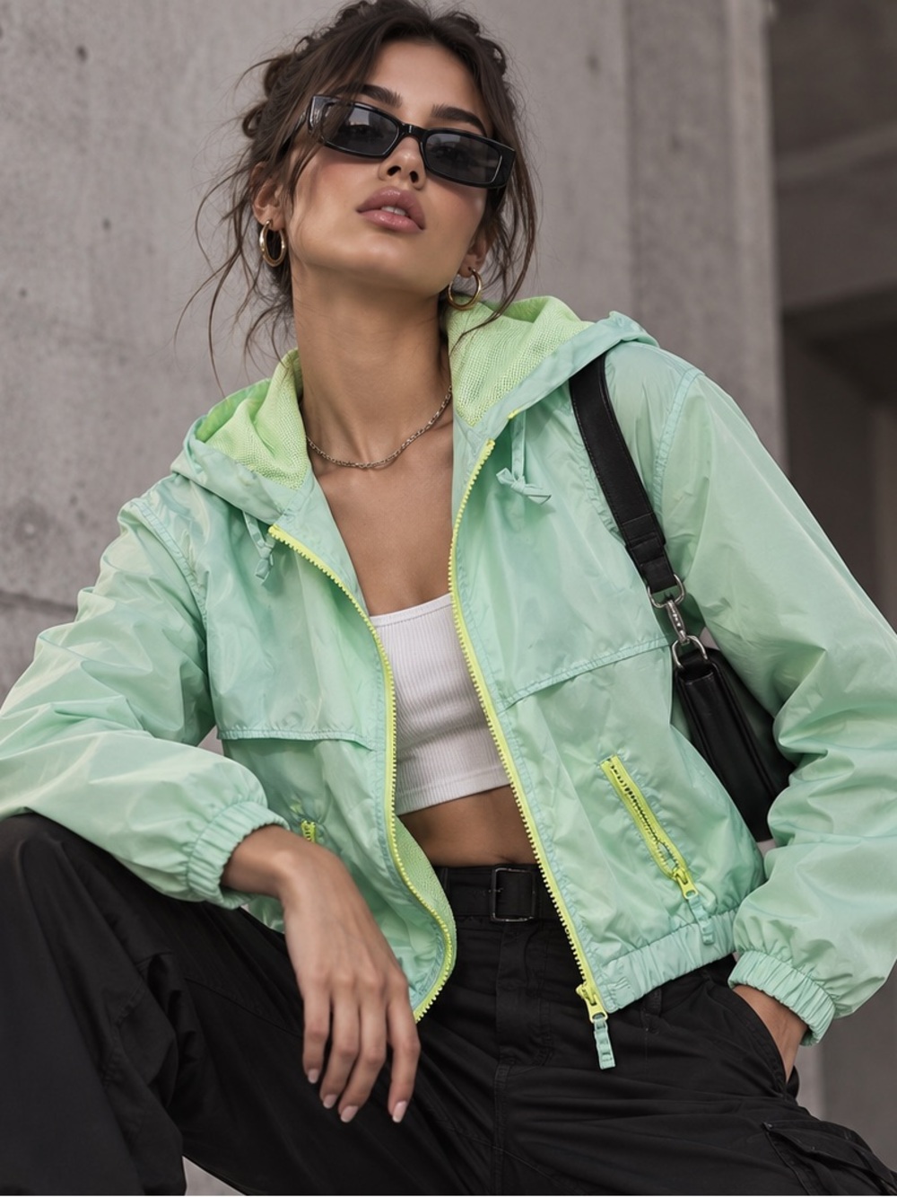 Mossimo Supply Co Mint Green Lightweight Hooded Windbreaker Jacket M